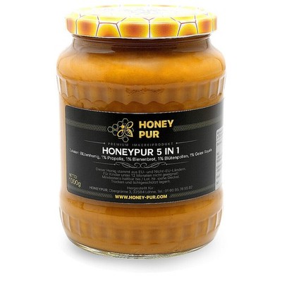 5in1 Honig 1 KG| mit Propolis, Gelée Royale, Blütenpollen, Bienenbrot| HONEY PUR