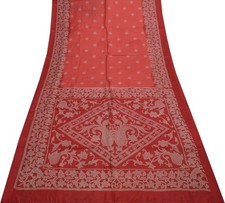 Sushila Vintage Red Scrap Saree 100 Pure Silk Printed Floral Sari Craft Fabric