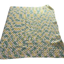 Handmade Crochet Baby Blanket Mint Green Yellow White Granny Square Afghan 32x36