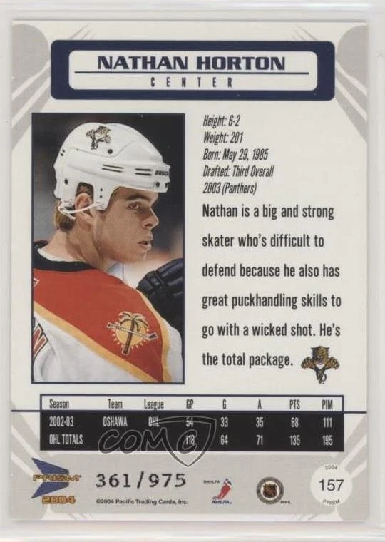 2003-04 Pacific Prism /975 Nathan Horton #157 Rookie RC - Image 2 of 2