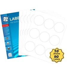2.5" Round Sticker Labels for Laser/Ink Jet Printers, White Printable Sheets,...