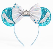 Mouse Ears Headbands Sequin Glitter Grey Bows Crown Princess Costume Women Ad...