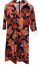 Jude Connally Dress Womens Small Orange Blue Floral 3/4 Sleeve