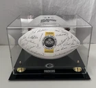 GREEN BAY PACKERS "Hall of Fame" Team Autographed FOOTBALL in Mirrored Logo Case