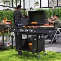 Outsunny Gasgrill 12,2 Kw 3+1 Brenner Bbq Grillwagen Aus Edelstahl Inkl Rolle