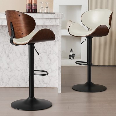 Counter Stools Set,Adjustable Swivel PU Leather Chairs, Compact