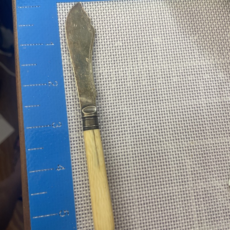 Antique Victorian Butter Knife French Ivory Celluloid Handle Engraved Spreader