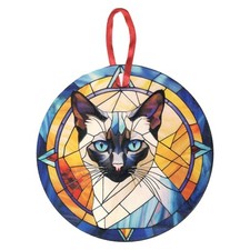 Siamese Cat 1 Yellow Background Holographic Ornament