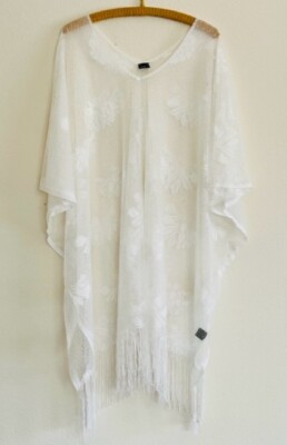 【新品】airy fringe sheer tops(white) Sheer Lace Beachwear Crop Top, White Lace Fringed Crop Top