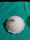 VINTAGE FLATTENED DIAMOND & SUNBURST MILK GLASS TOY Domed BUTTER DISH