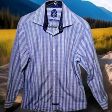 MEN'S "ENGLISH LAUNDRY" LONG SLEEVE SHIRT 16 34/35 WHITE BLUE RED PINSTRIPES