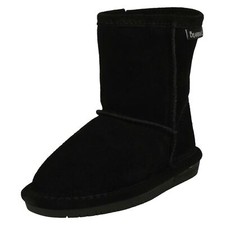 Girls Bearpaw Real Sheepskin Black Suede Lined Boots: Emma