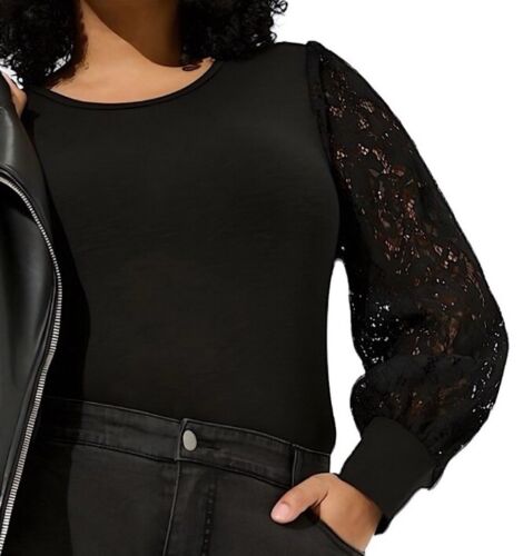 TORRID superweiches Langarm-T-Shirt Noppen Rundhalsausschnitt Spitzenärmel neu mit Etikett Größe 1X - Bild 3 von 7