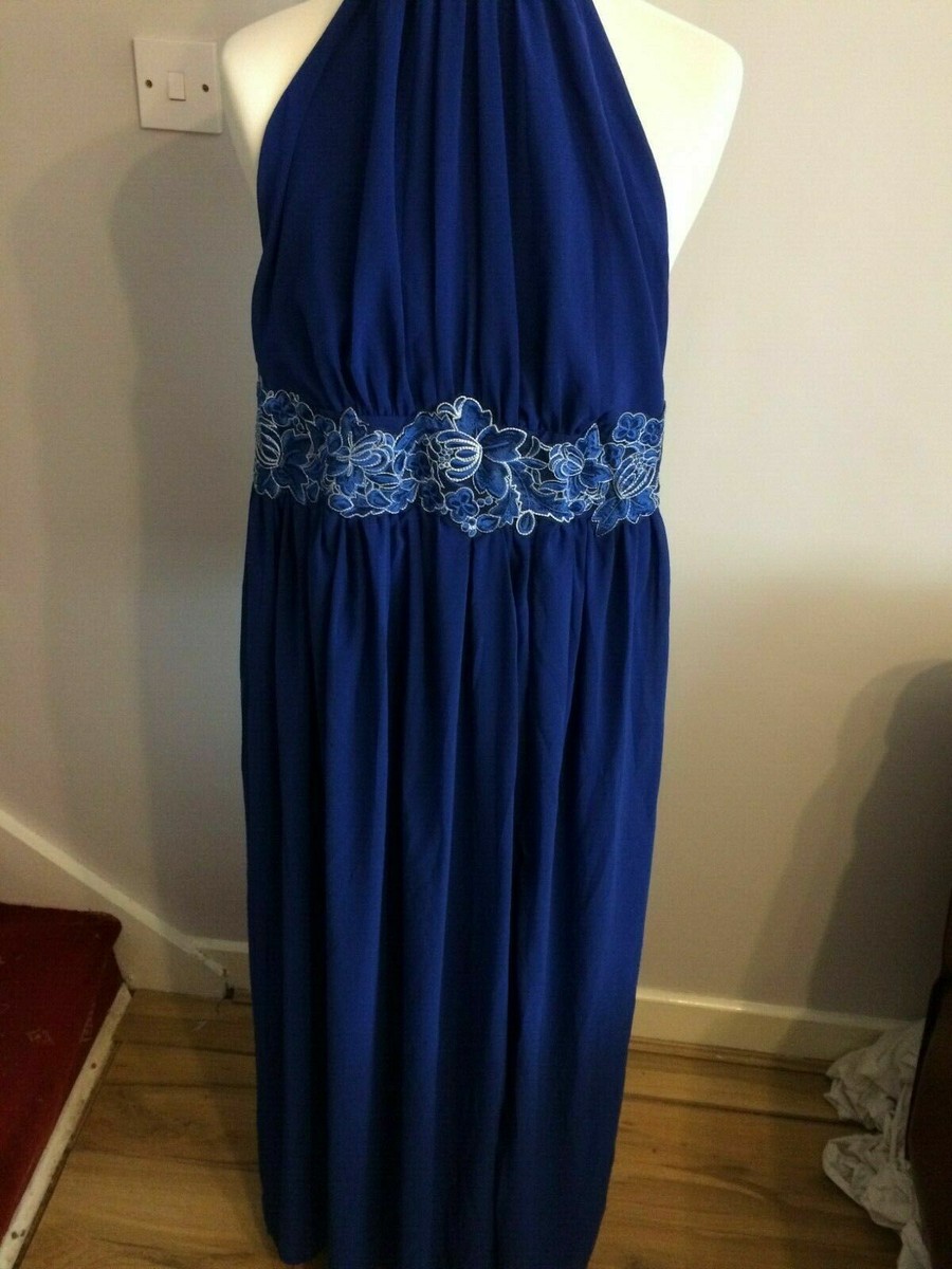 Lydia Bright Royal Blue Halter Neck Evening Ball Gown Party Dress UK 14 |  eBay UK
