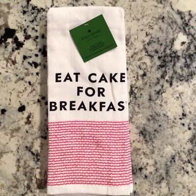 Kate Spade '' EAT CAKE FOR BREAKFAST'' Set of Two  Kitchen Dish Towels NWT