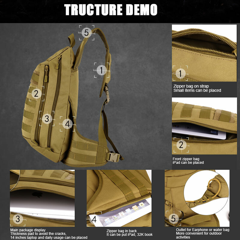 Taktischer Military Daypack Sling - Große Schultertasche Mit MOLLE, Laptopfach & Brustgurt | Für Outdoor, Duty & Reisen