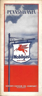 1939 SOCONY-VACUUM OIL MOBILGAS Road Map PENNSYLVANIA Pittsburgh Philadelphia