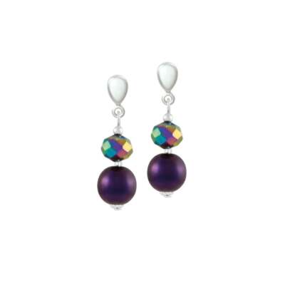 Eclipse Dark Blue Rainbow Glass Beaded Silver Tone Drop Clip On Earrings
