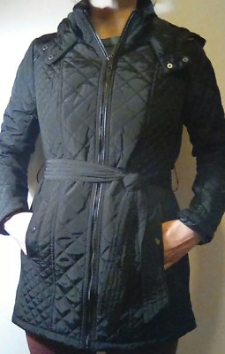 NEW Sebby Collection Women's Removable Hood Quilted Trench Coat Size Medium