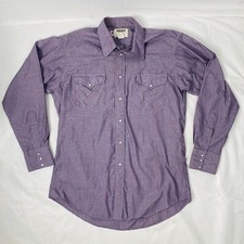 Vtg Ruddock Sz 16 1/2 - 34 Large Blue Striped Pearl Snap LS Western Shirt Long