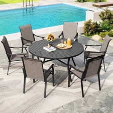 7Piece Outdoor Table Chairs Set Patio Dining Set Round Table with Umbrella Hole