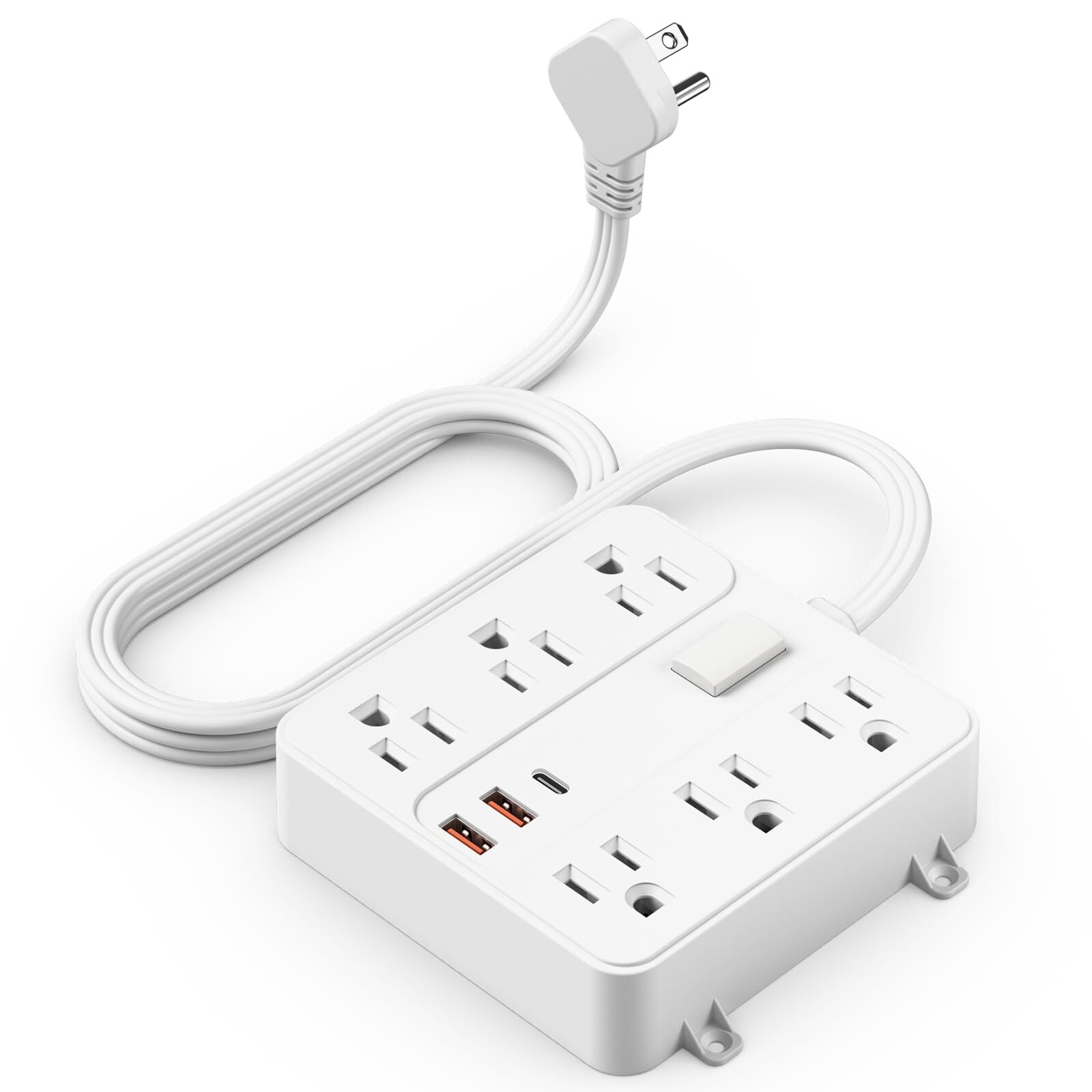 6FT Extension Cord with Multiple OutletsUSB C Power Strip Flat Plug with Swi-image
