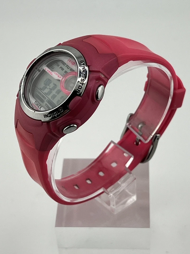 Reloj deportivo 1440 fecha Indiglo Stop Watch correa de resina rosa 8 pulgadas Foto 2 de 4