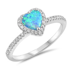 Heart Blue Lab Opal Halo CZ Promise Ring .925 Sterling Silver Band Sizes 5-10