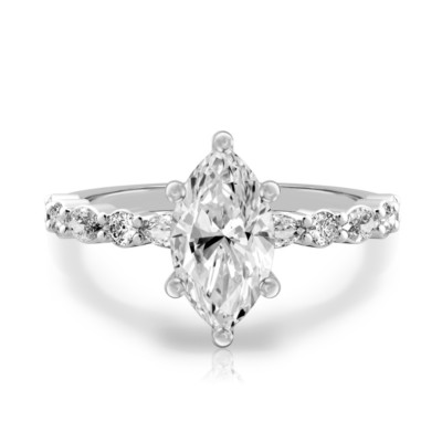 18 Karat Weißgold Ring IGI Lab Grown 1,60 kt Diamant im Marquiseschliff E F VVS2