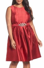  ELIZA J  EMBELLISHED BELTED MIKADO RED  FIT & FLARE  DRESS sz 8