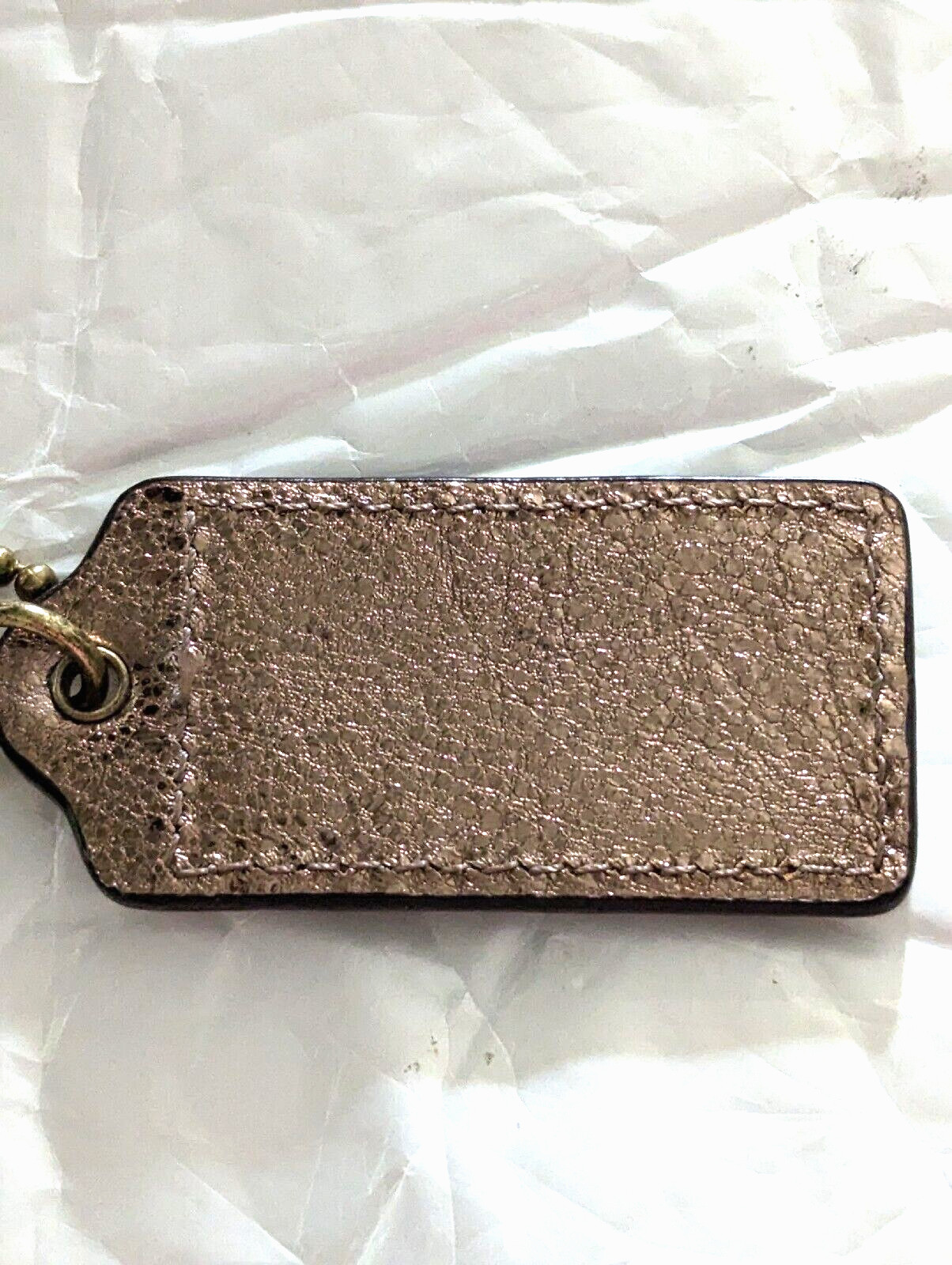 COACH Logo 2.5" Large Pebbled Bronze Metallic Leather Brass Purse Charm Key NWOT thumbnail 2