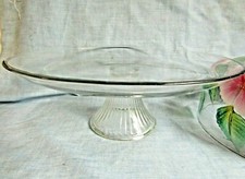 LARGE CRYSTAL STEMMED CAKE PLATE STAND WITH RIBBED BASE CUPPED EDGE