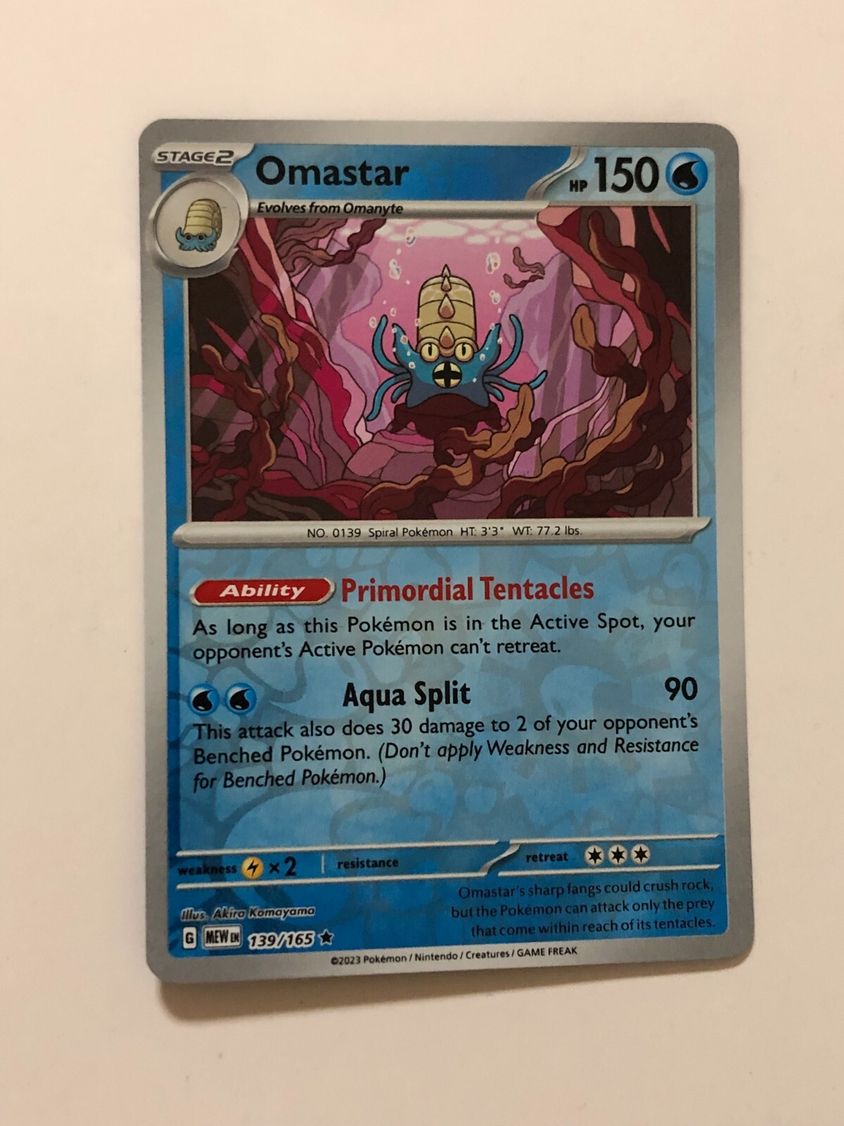 Pokemon Card 151 Reverse Holographic Omastar 139/165 Near Mint