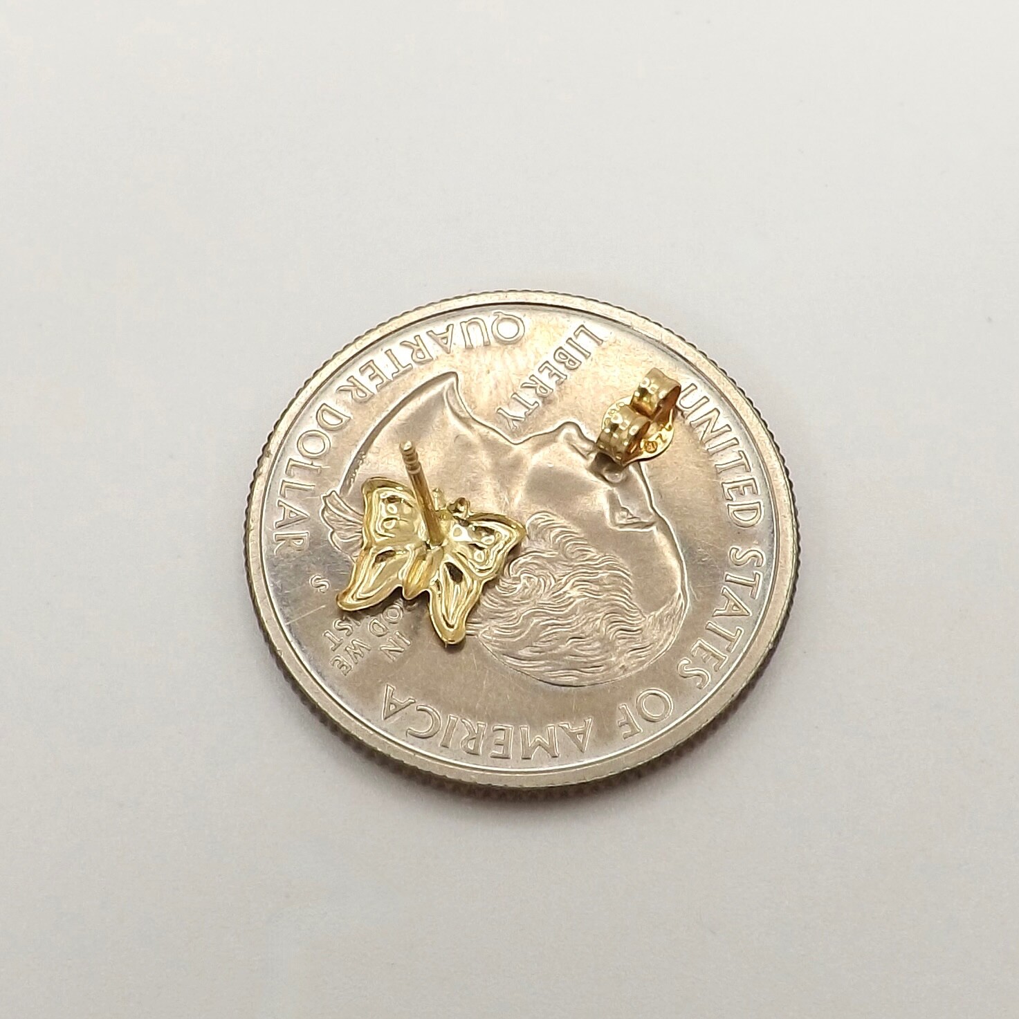 Solid 14k Gold Tiny Butterfly Single Stud Earring… - image 2