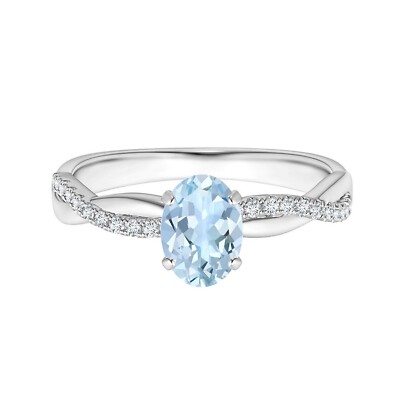 7x5 Oval Blue Natural Aquamarine Gemstone Split Shank Ring 925 Sterling Silver
