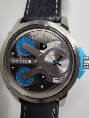Police Timepieces Men's Triple Time Watch 50mm Black Leather