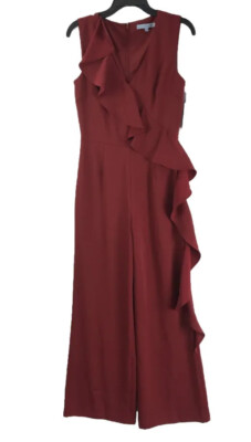 NWT Antonio Melani Jumpsuit Sleeveless V Neck Red Wide Leg Women’s size 