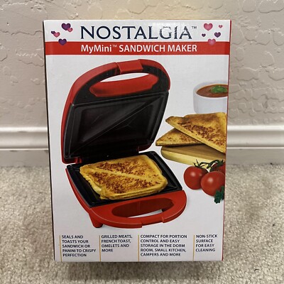 Nostalgia Mymini Sandwhich Maker Panini Compact Nonstick Red Brand New