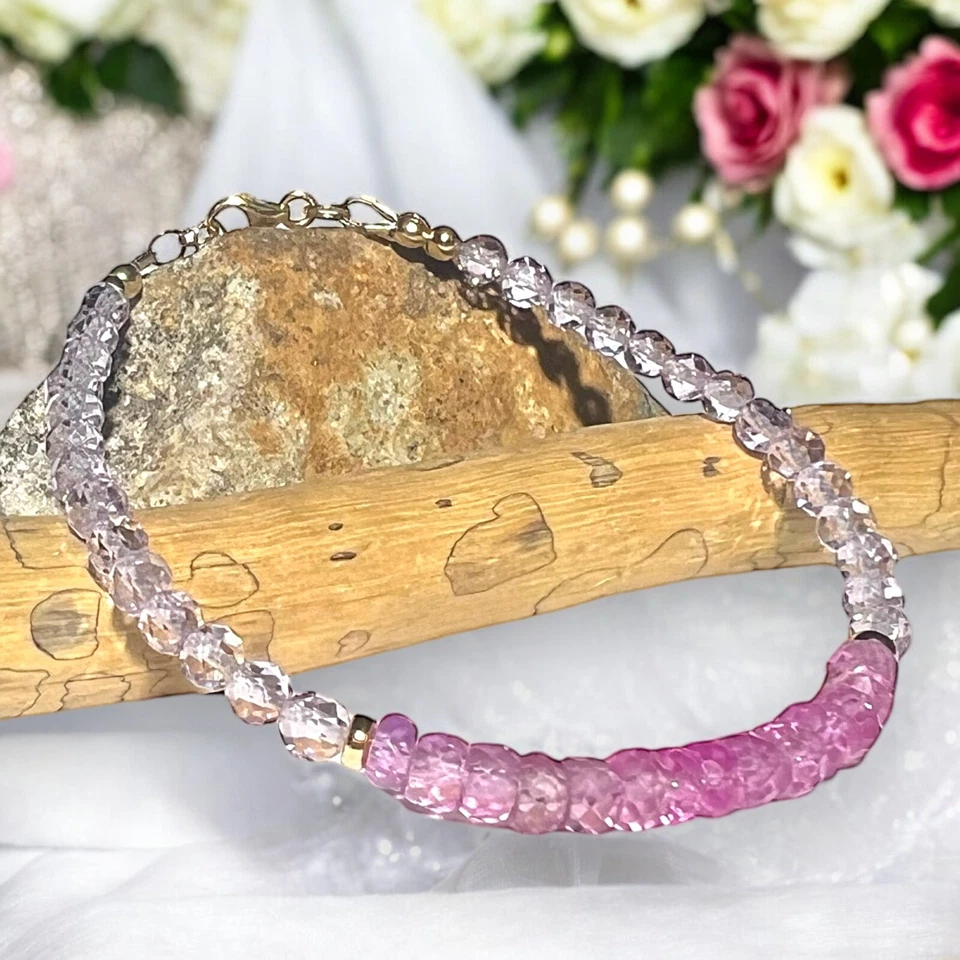 Solid 18k Yellow Gold Natural Amethyst and Pink Sapphire Bracelet 7.24" - 7.55" - Image 2 of 4