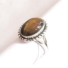 Natural Tiger Eye 925 Sterling Silver Handmade Tiny Ring All Size Available