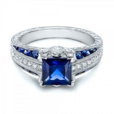 Art Deco 2 Ct Princess Cut CZ  Sapphire Engagement Wedding Ring In 925 Silver