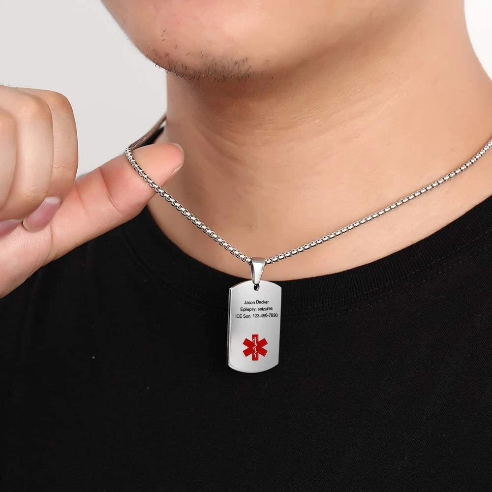 Personalized Medical ID Pendant Health Alert Necklace Safety