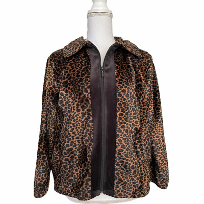 Fabulous Furs For Animal Lovers Small leopard faux fur Zip Jacket Top #4475