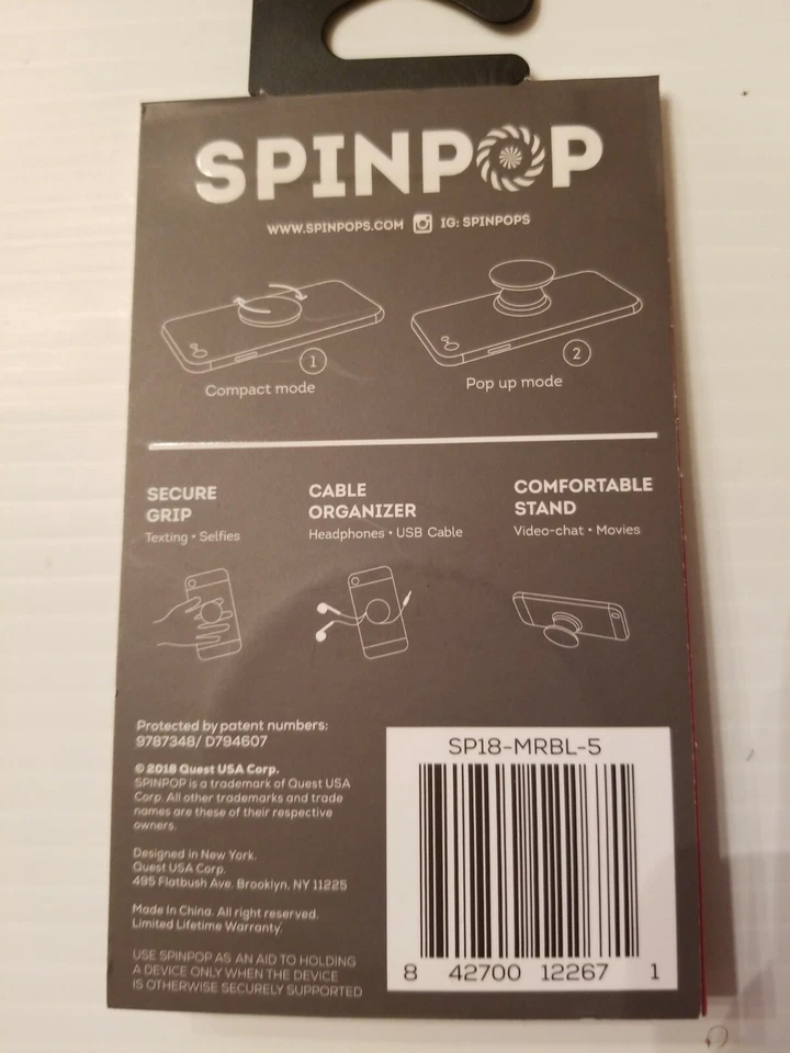 Spinpop Phone Holder Grip Kickstand Organizer color Marble New - Image 3 of 4