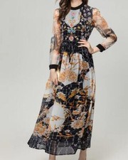 Women's 2024 Fashion Retro Floral grace high waist Long Sleeve luxury long dress