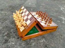 Chess Game 12"x12"Inch Wooden Double Folding Chess Board with Chess Pieces Set