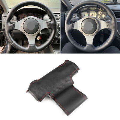 Black Leather Steering Wheel Cover For Mitsubishi Lancer Evolution 8 VIII 9 IX