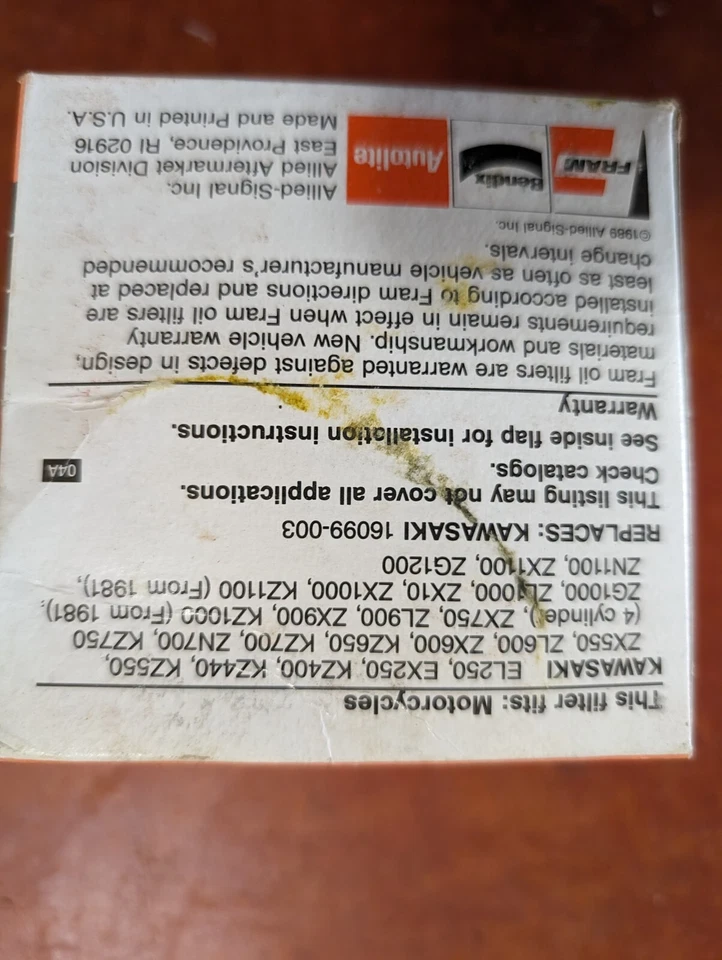 Filtro de aceite para moto ATV FRAM CH6012 KAWASAKI TRIUMPH ***ENVÍO GRATUITO*** Foto 3 de 4
