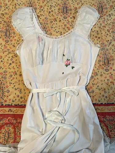 Vintage 50s Pale Powder Blue Rose Laros Nightgown Dress Coquette Festival Faerie - Picture 13 of 18