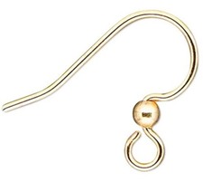 Ear Wire, 50 Gold Plated Surgical Steel 14x15mm Fishhook Earwire with 2.5mm Ball